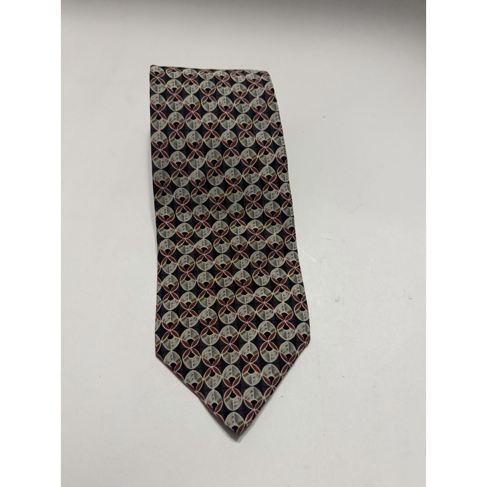 Zylos George Machado Silk Tie Geometric Medallion Black Burgundy Made in USA